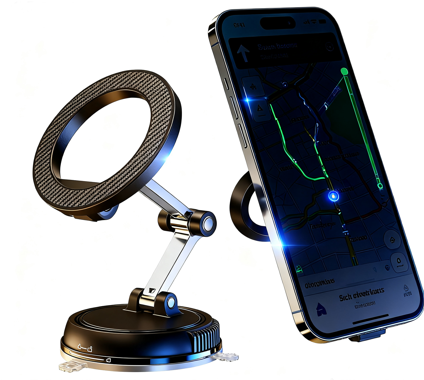 360° Rotatable Car Phone Holder - Non-Mark Adhesive Install, Fits All Phones (With Magnetic Ring Included)