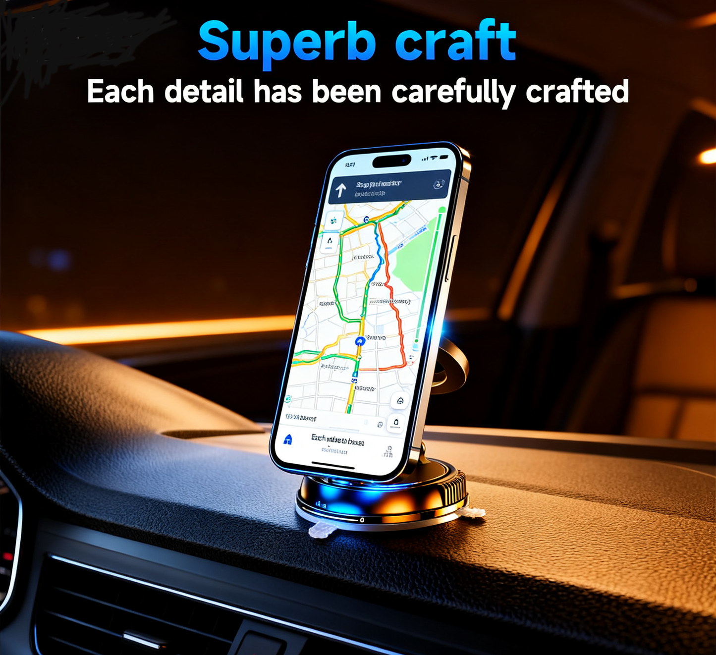 360° Rotatable Car Phone Holder - Non-Mark Adhesive Install, Fits All Phones (With Magnetic Ring Included)